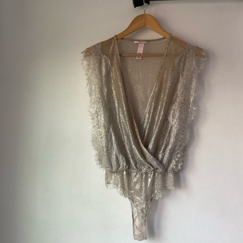 Victoria’s Secret XS Metallic Lace Bodysuit